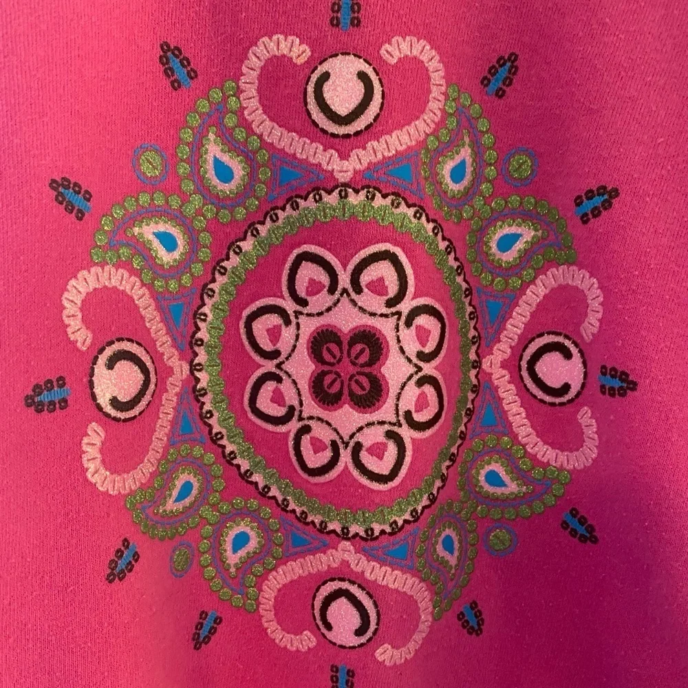 Hanes Girls Pink Sweatshirt with colorful sparkly Mandala Design. Size 7 girls.